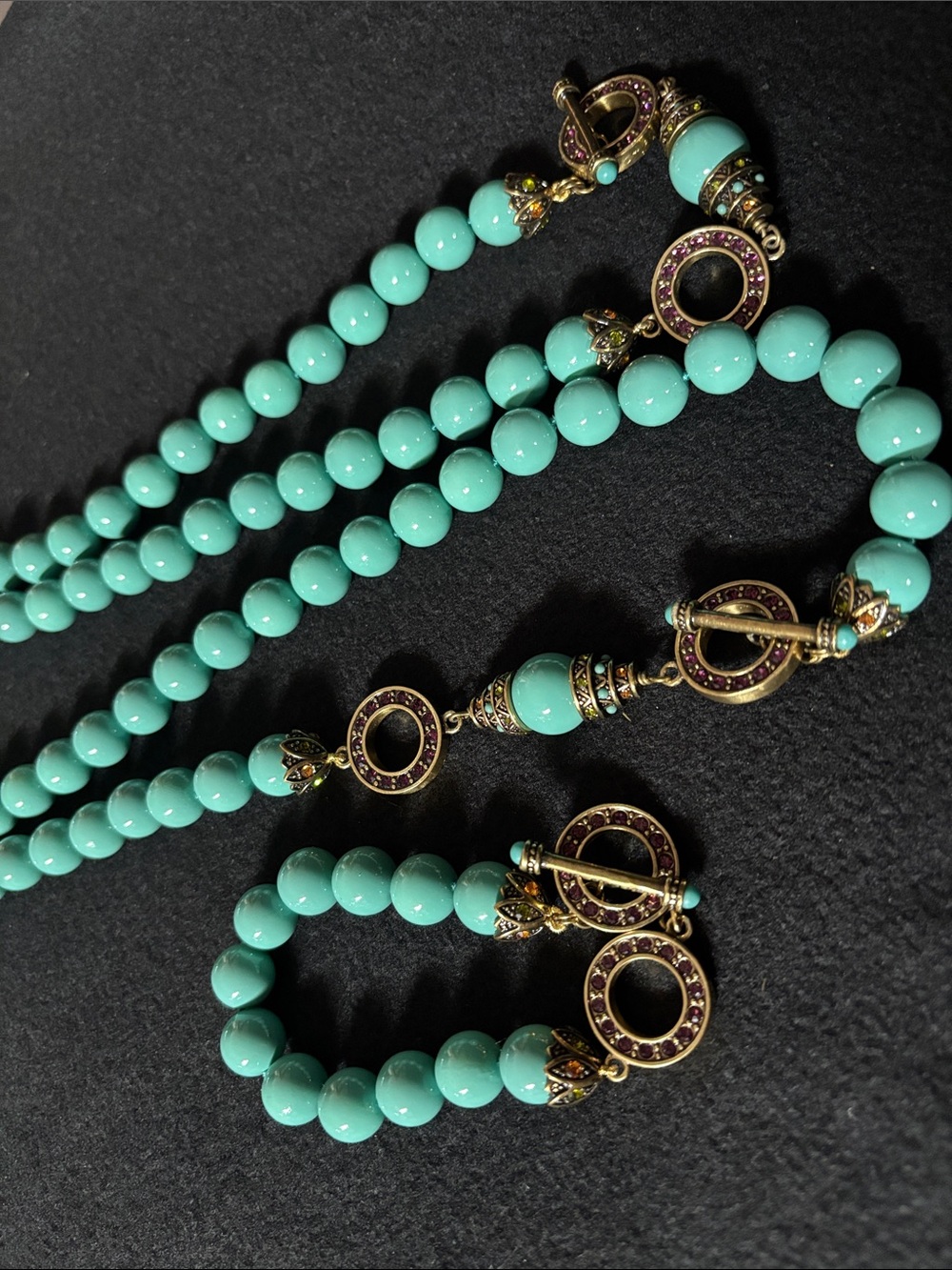 Vintage Heidi Daus Turquoise Beaded Necklace and Bracelet set